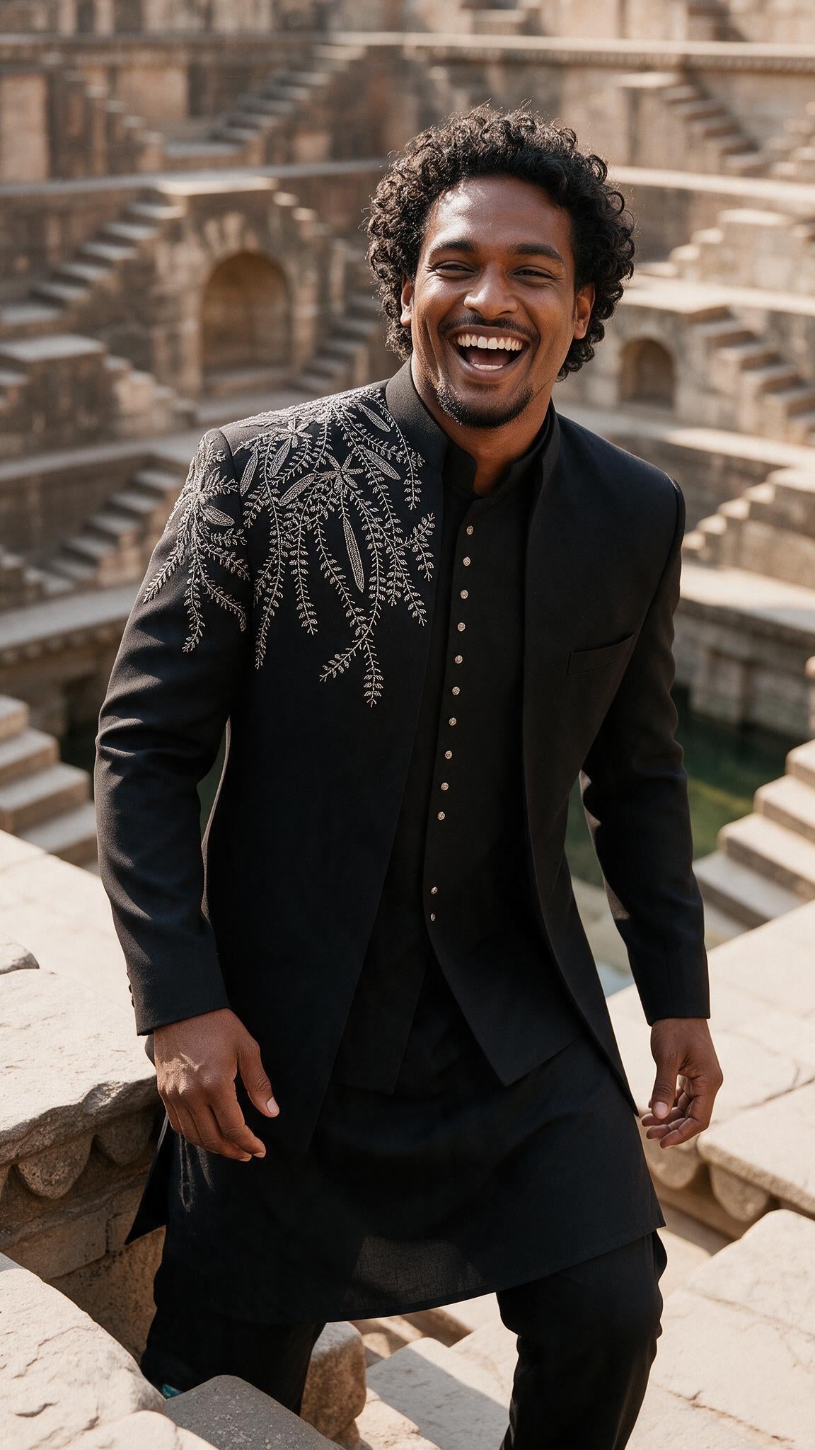 The Black Gehun Sherwani - full length