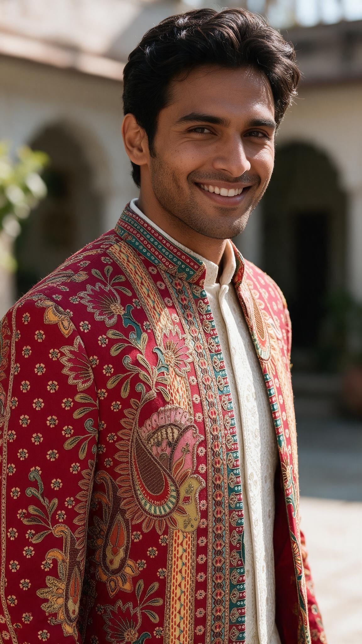 The Crimson Darbar Sherwani - waist up