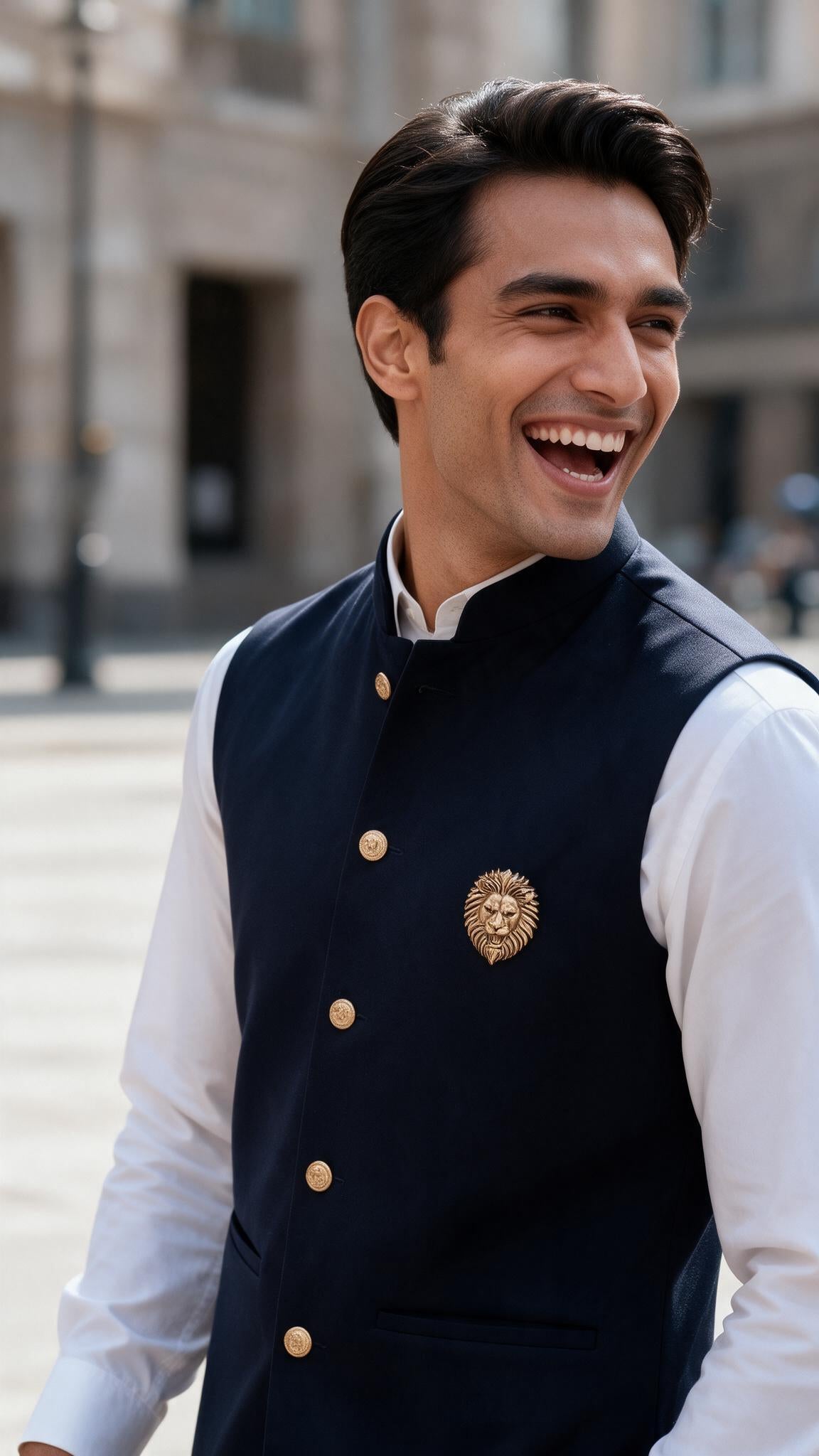 The Navy Sher Waistcoat - waist up