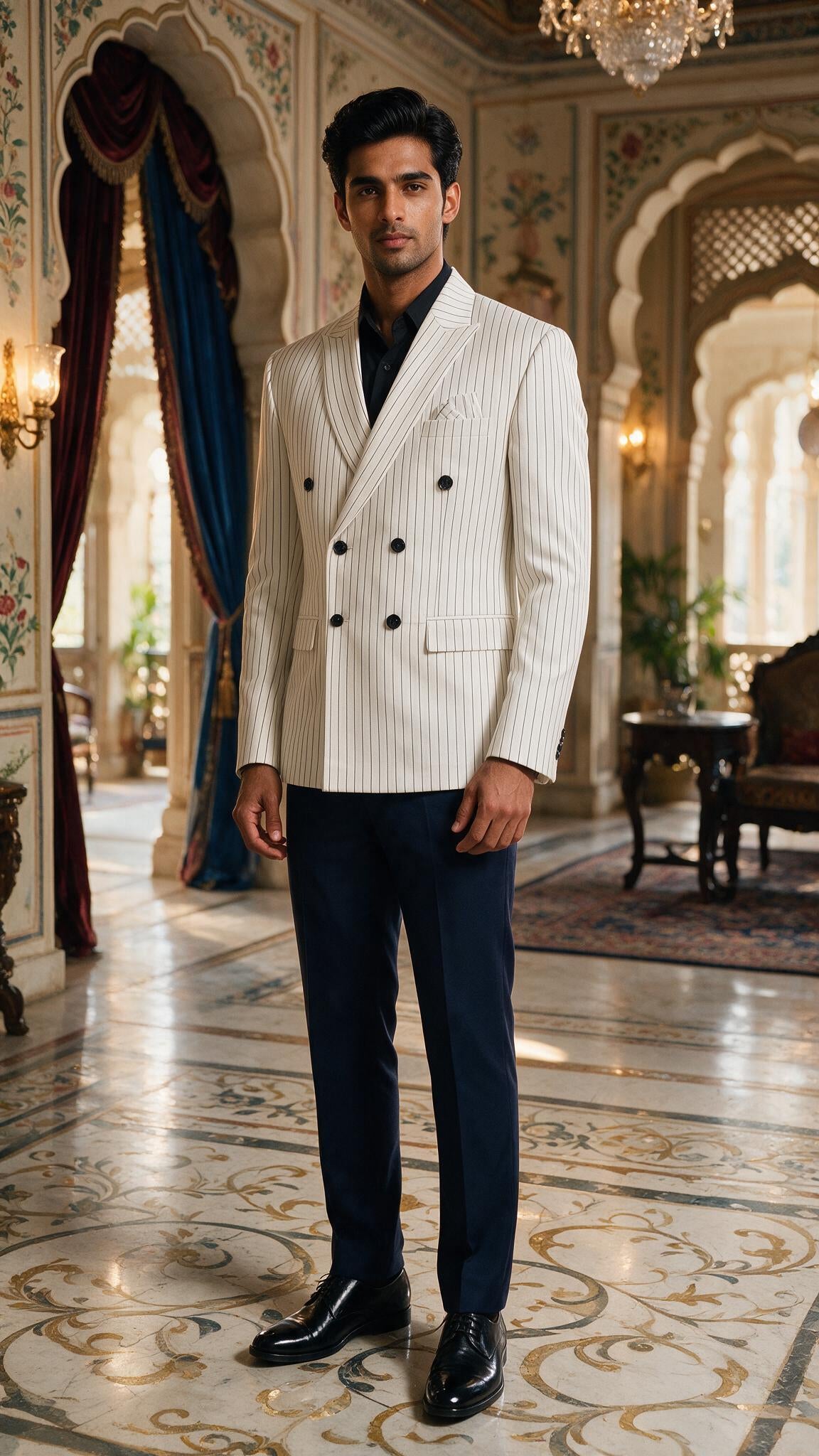The Ivory Chalk Stripe - full length