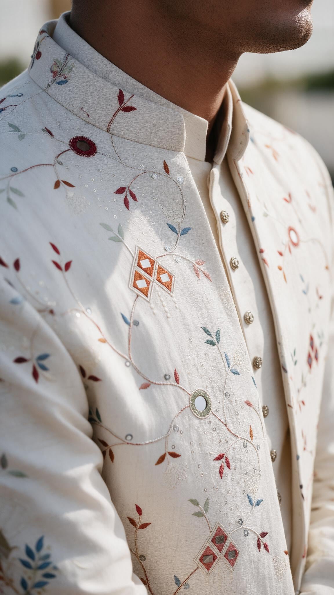 The Ivory Sheesha Sherwani - close up
