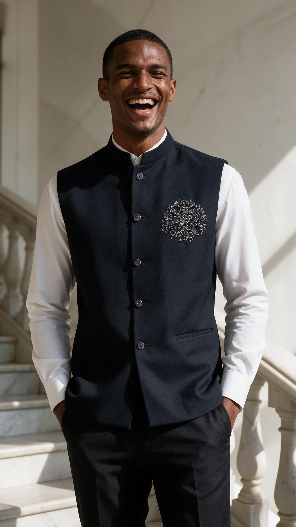 The Silver Guldasta Waistcoat - full length