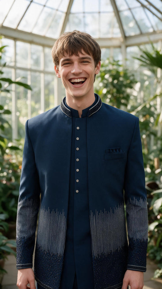 The Navy Barish Sherwani - full length