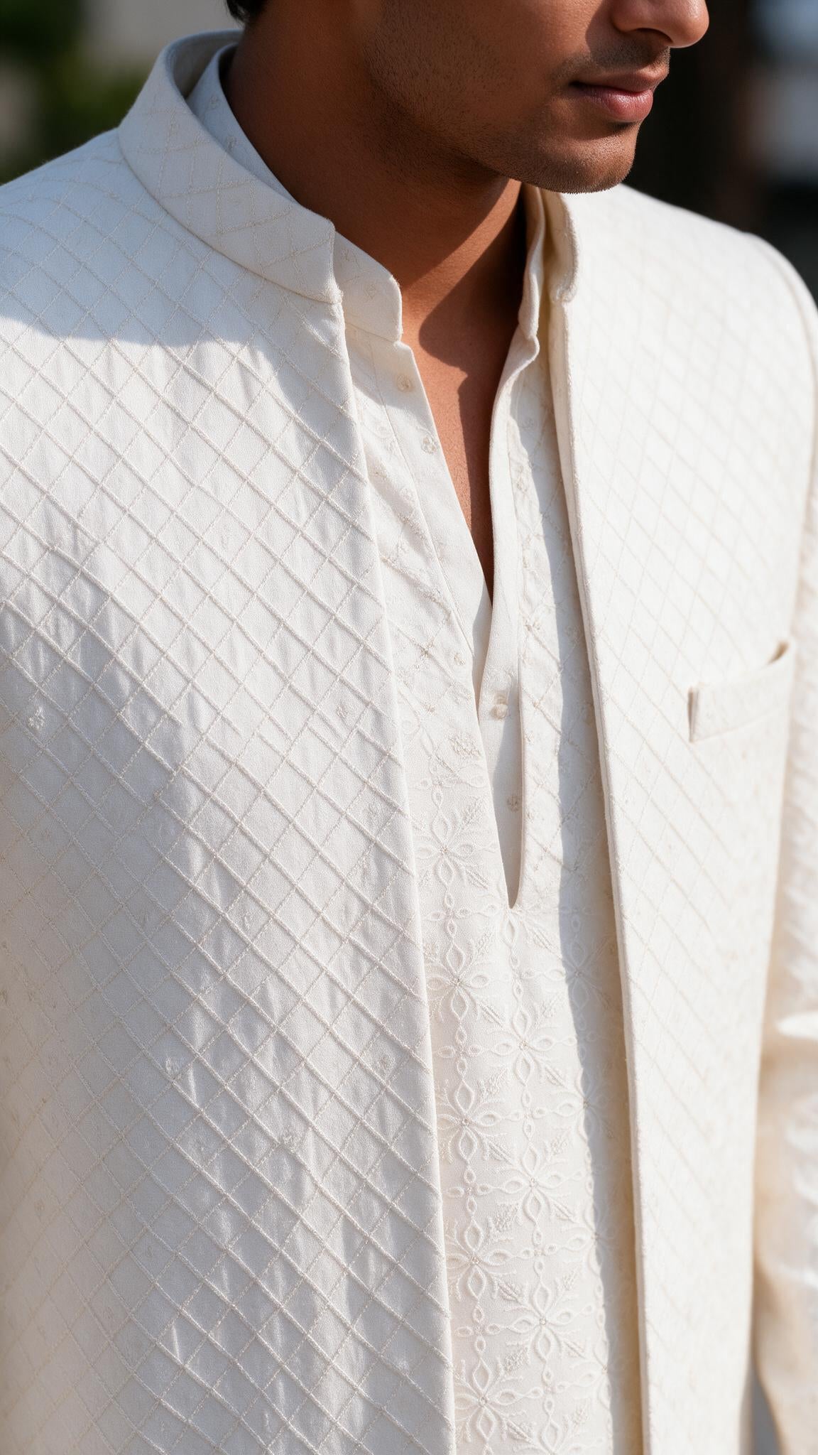 The Ivory Heera Sherwani - close up