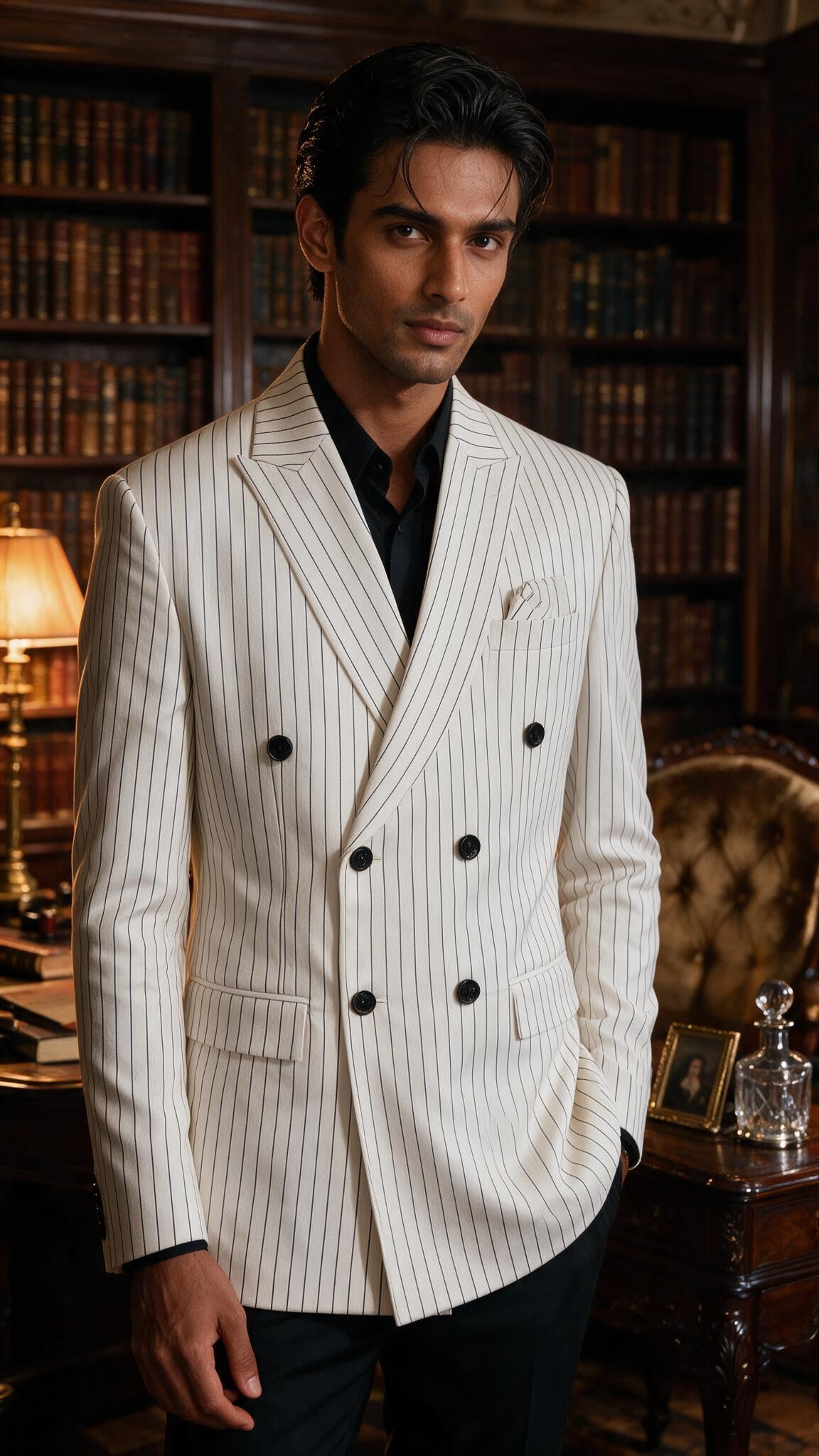 The Ivory Chalk Stripe - waist up