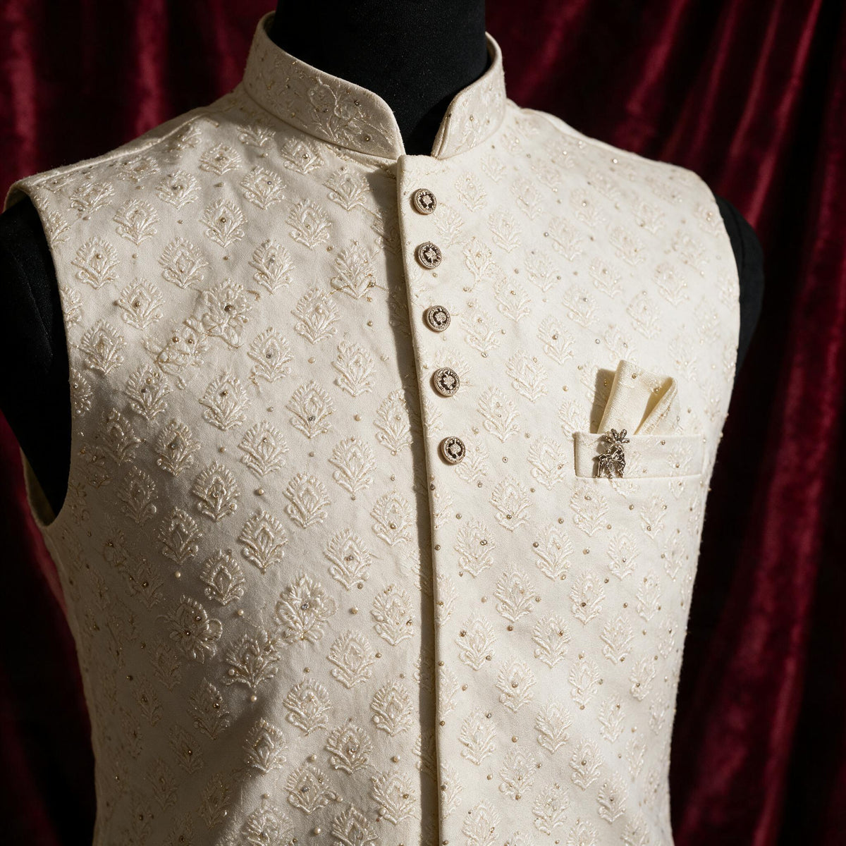 The Ivory Court Waistcoat — fabric texture