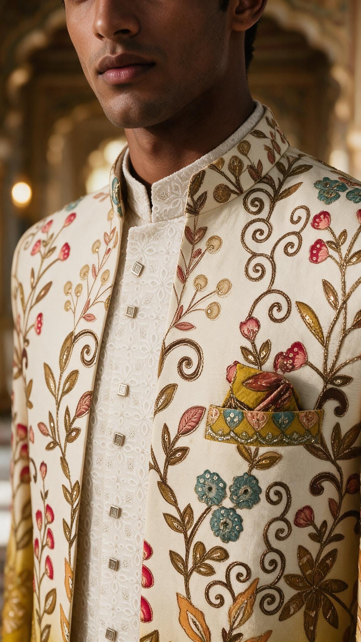The Garden of Udaipur Jacket — collar detail