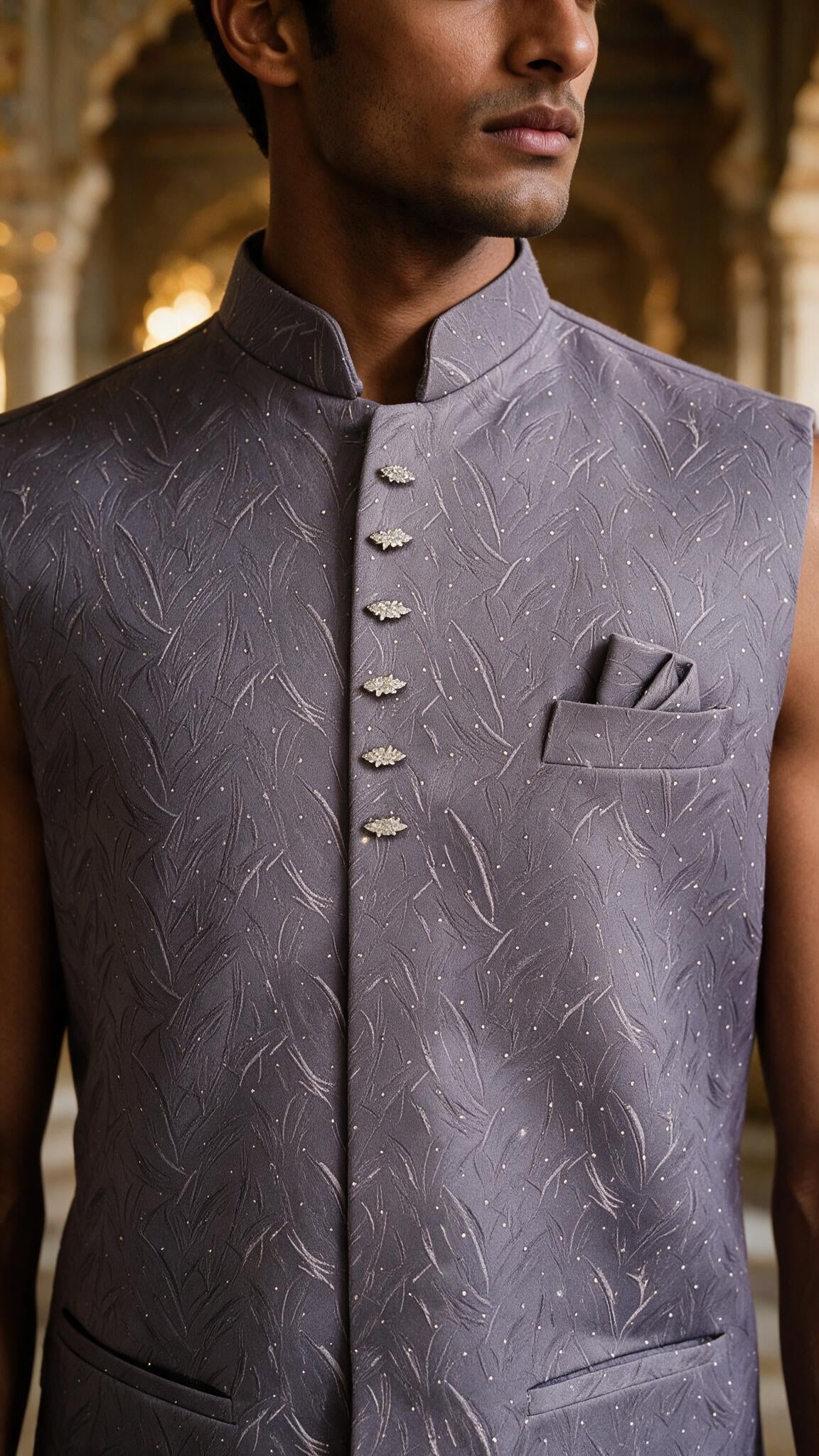 The Slate Durbar Waistcoat — collar detail